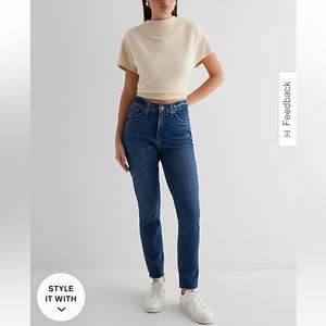 EXPRESS HIGH WAISTED DARK WASH RAW HEM '90S SKINNY JEANS